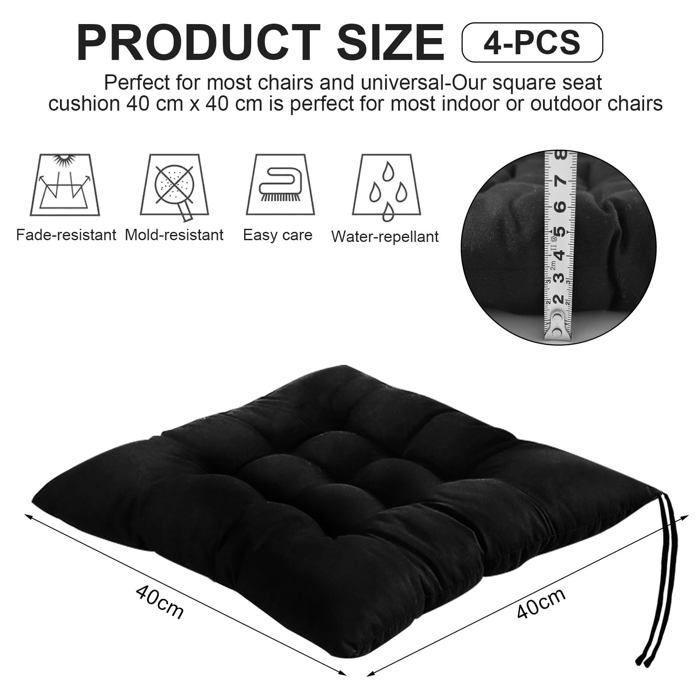 Coussin de chaise - AIMOONSA - 40 x 40 cm - Noir - Lot de 4 - Ficelles de maintien