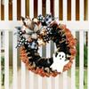 Halloween Ghost Wreath Decor With Burlap Bow Hanging Ornament Front Door Party Decoration