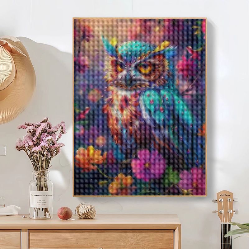 Diamond Embroidery Colorful Owl Cross Stitch Mosaic Full Round Diamond Art Animal Painting Handmade Hobby
