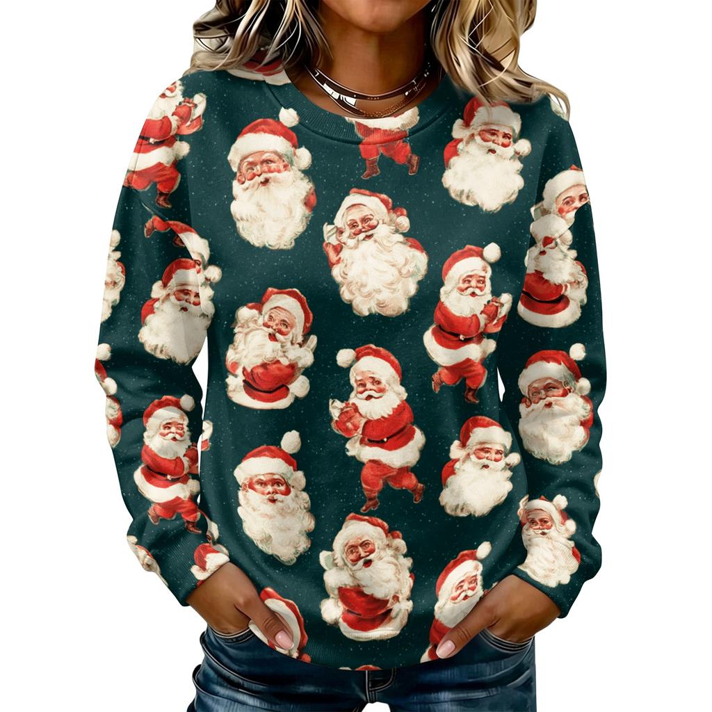 Women's Casual Long Sleeve Christmas Print Neck Pullover Sweatshirt