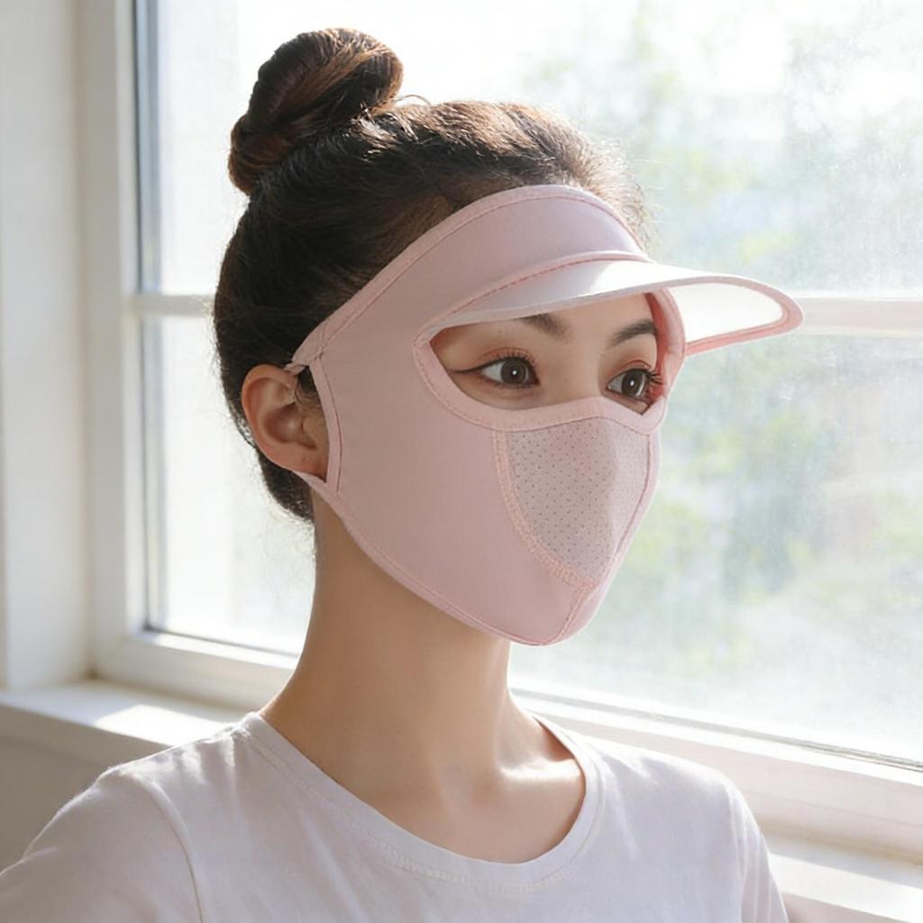 Women's Summer Anti-UV Cycling Mask & Goggles, Ice Silk Breathable Full Face Cover with Integrated Hood.