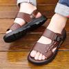 Genuine Leather Men Sandals Black Brown Summer Outdoor Antiskid Casual Sandals Cowhide Beach Shoes Two Uses Men Sandals Slippers