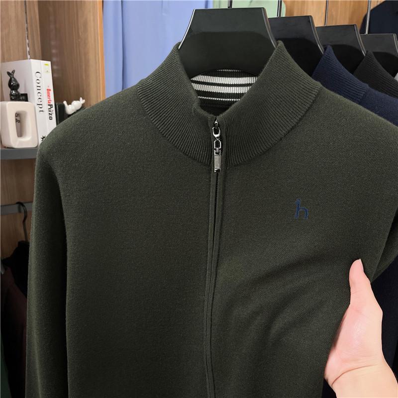 Haggis Men's 100% Wool Zipper Cardigan Sweater - Thick, Stand Collar, Autumn/Winter Style