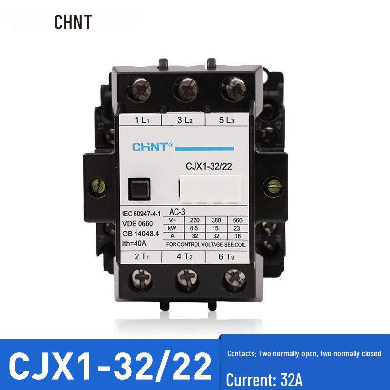 Chint CJX1 Series AC Contactor: 9/22, 12/22, 16/22, 32/22, 45, 63-7, available in 220V, 380V.