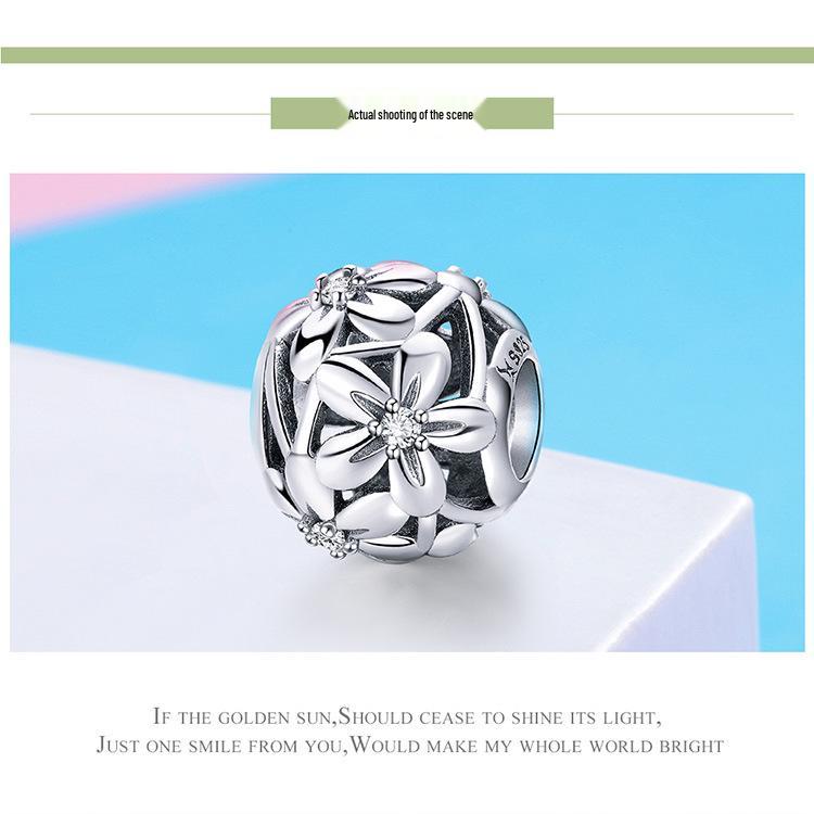 S925 Silver Flower-Shaped Oil Drop Bead Accessory SCC729