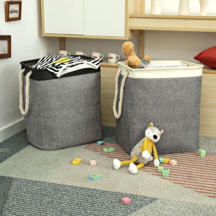 Corbeille à linge - BrilliantJo - Pliable - Grande capacité 65L - Toile grise