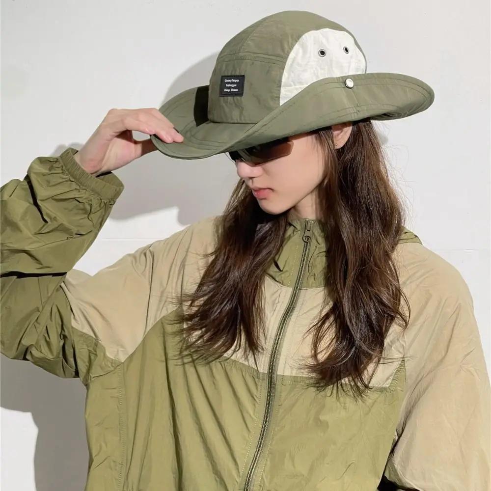 Anti-UV Quick-drying Fisherman Hat - Fashion Splicing Color, Wide Brim Drawstring, Sun Protection for Hiking Camping