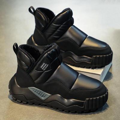 Botas de neve masculinas quentes e felpudas para inverno, leves, antiderrapantes, com forro de pele sintética, botas curtas casuais para homens, de couro sintético, confortáveis para caminhada