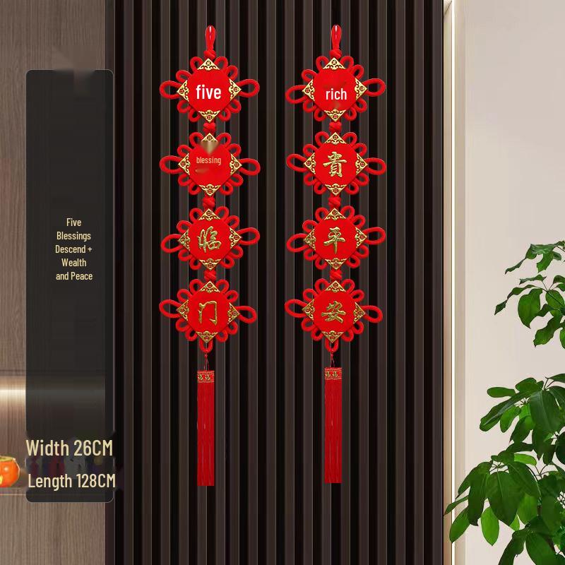 Großer Pfirsichholz Fu-Zeichen Anhänger für das Wohnzimmer: Chinesische Knoten-Dekoration für Wand oder Tür