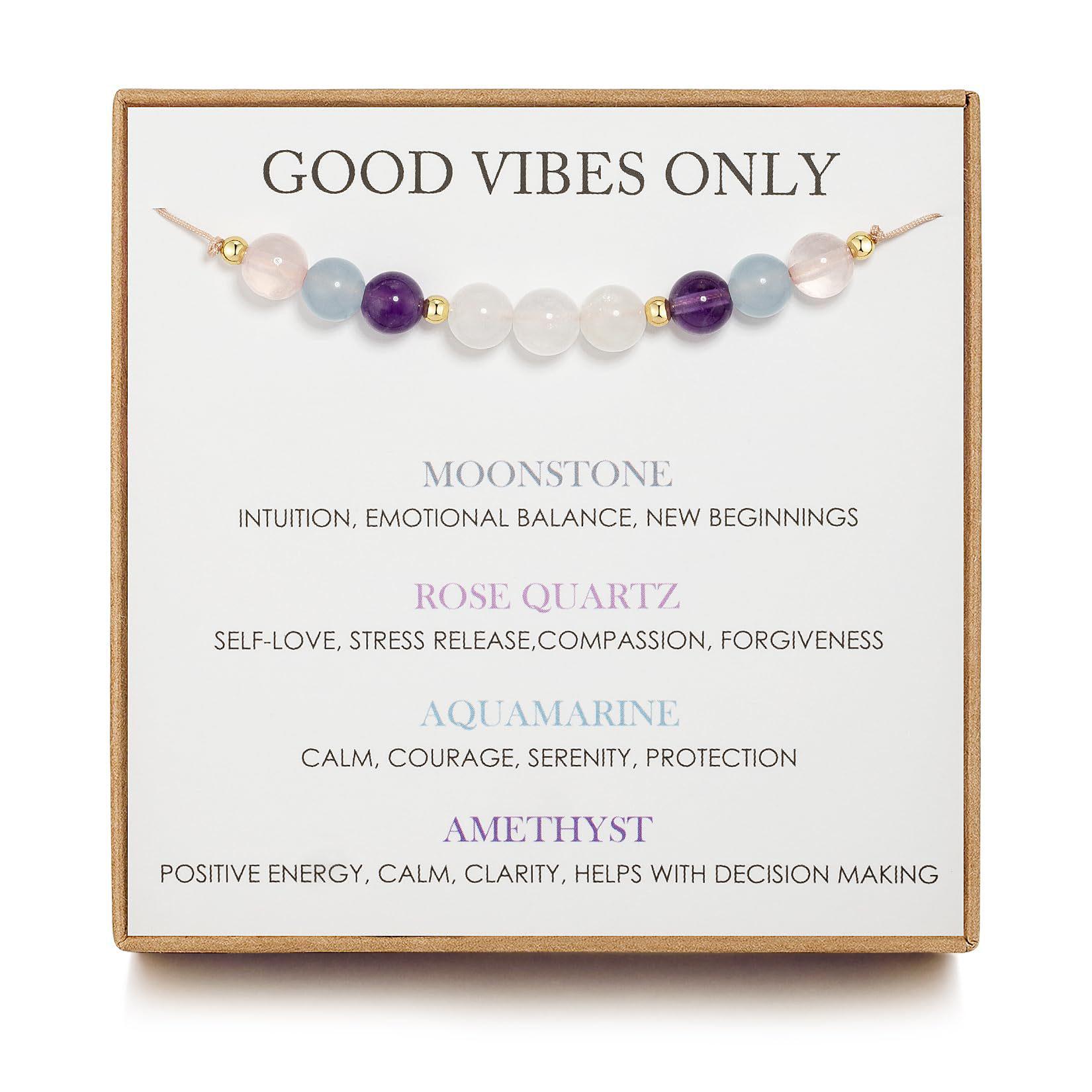 

Регулируемый браслет из махагони с текстурой дерева 6 мм и аквамарина из натурального камня лунного камня для беременных женщин