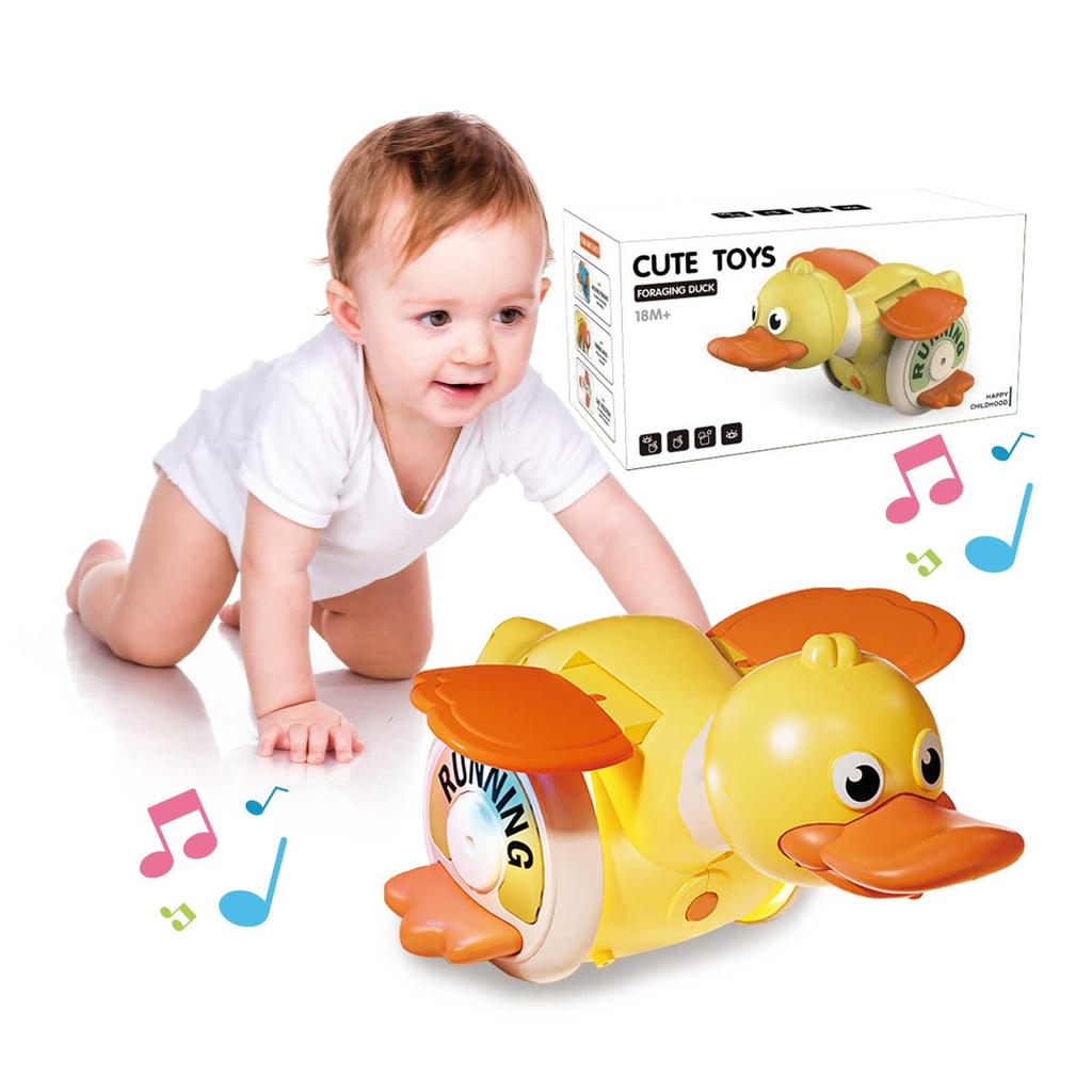 Musical Crawling Toy Duck - Electric Interactive Toy, LED Lights, 360° Spin, Soft Lighting, Sensory Play, Educational Gift