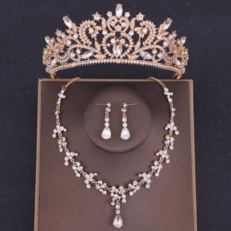 Set de cercei colier coroană de cristal de lux Set de bijuterii de mireasă cu strasuri Accesorii de păr pentru nuntă de mireasă Set de tiare pentru coroană