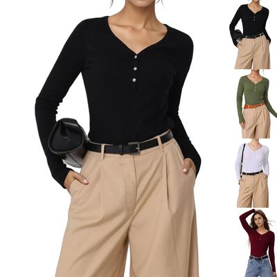 Women's -Color Casual Button-Up Long-Sleeve Knit Top