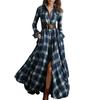 Women's Fashion Vintage Check Waist-cinching Slimming Asymmetrical Design Collar Long-sleeved Dress