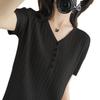 Ice Silk Short Sleeved T-shirt for Women Loose and Slimming V-neck Knitted Sweater Half Sleeved Top