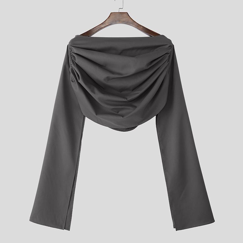 

INCERUN Men s Swing Collar Splits Long Sleeve Irregular Mix&Match Cropped Tops Shirts L темно-серого