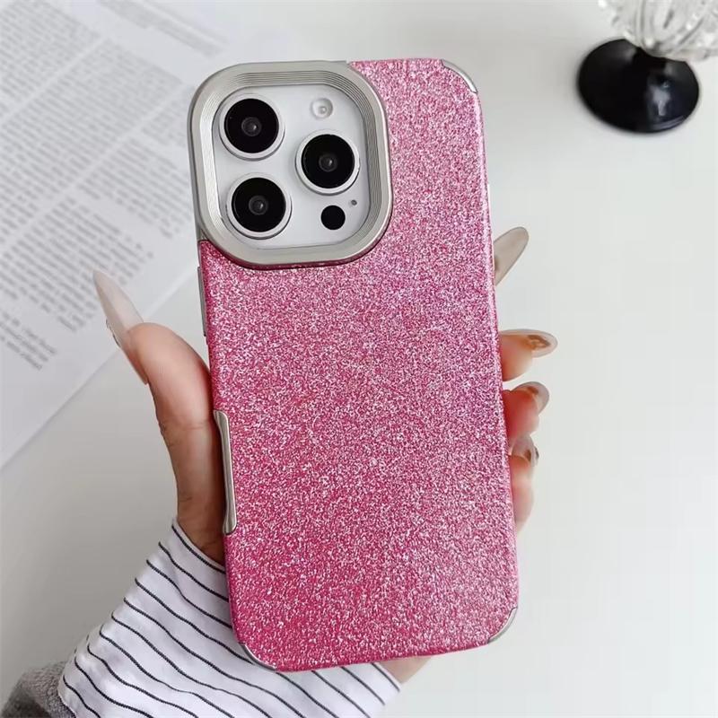 

Роскошный чехол для телефона с гальваническим блеском для iPhone 16 15 14 13 12 11 Pro Max, противоударный чехол iPhone 13 розовый