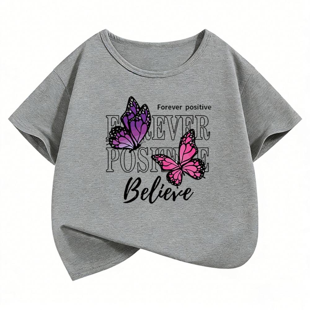 Graphic Butterfly Design T-Shirt Printed T Shirt Girls' Summer Clothes Short Sleeve Tops T-Shirts Cute Girls Clothing Kids