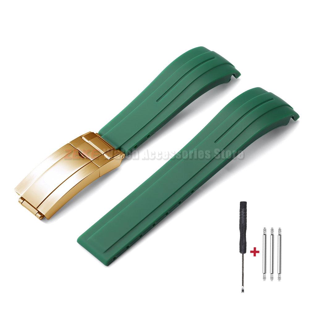 Curved End Rubber Watch Strap 20mm 21mm 22mm for Rolex for Water Ghost Folding Buckle Bracelet Waterproof Silicone Wrist Band