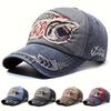 Unisex Retro Washed Distressed Baseball Cap, Spring Autumn Shark Embroidery Soft Adjustable Hat