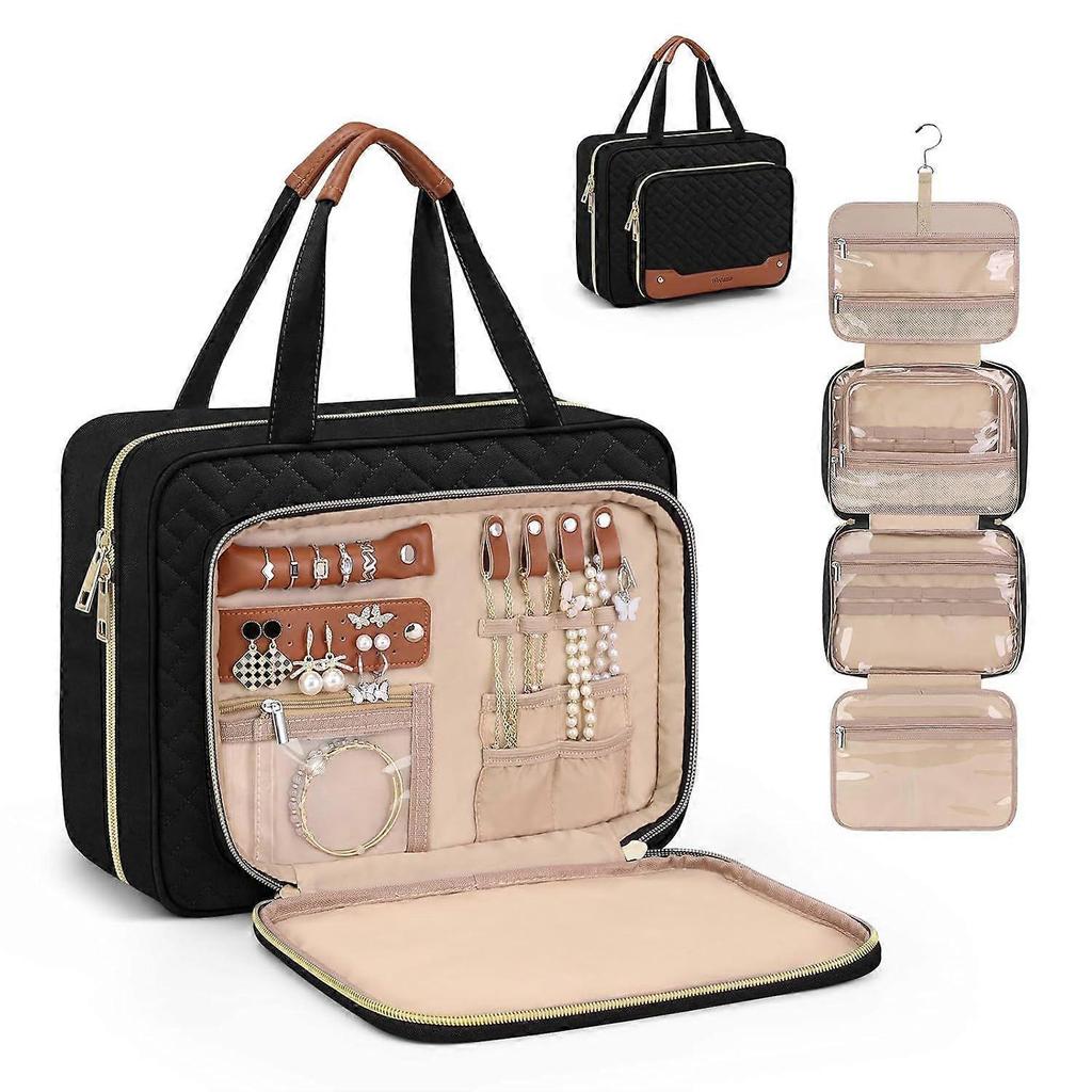Toiletry Bag for Women, Hanging Travel Toiletry Bag with Jewelry Organizer Compartment Large Makeup Bag, PVC Waterproof Cosmetic Travel Bag for Travel