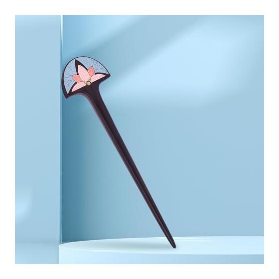 TAN MUJIANG Wooden Hairpin, Lacquerware Hair Stick, Everyday Use, Black Rosewood with Rose Pattern, 17*4*0.8cm