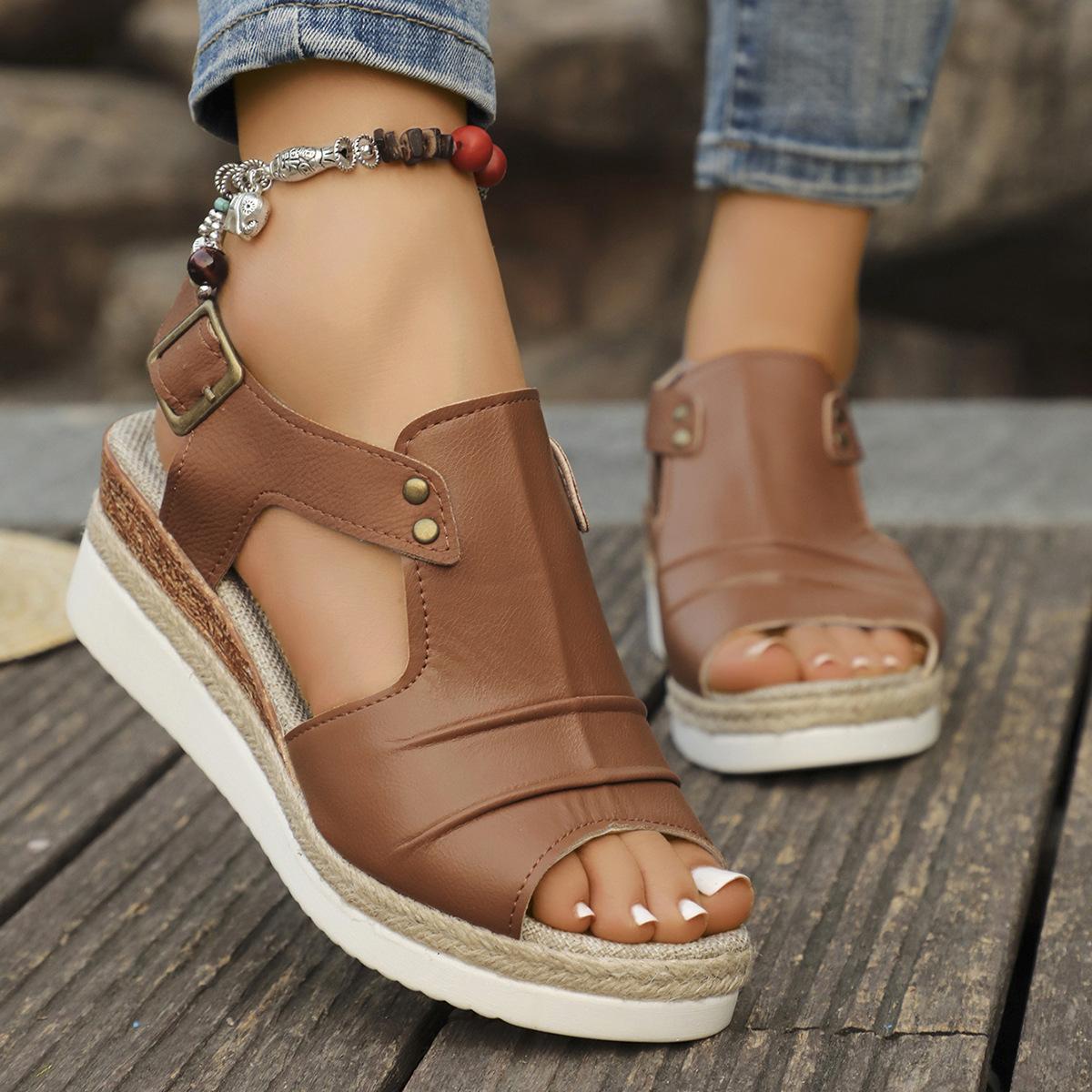 

Fashion Comemore Women Wedges Sandals 2025 New Summer Lightweight Shoes for Women Platform Casual Sandals Women Beach Heeled Sandales 43 коричневый