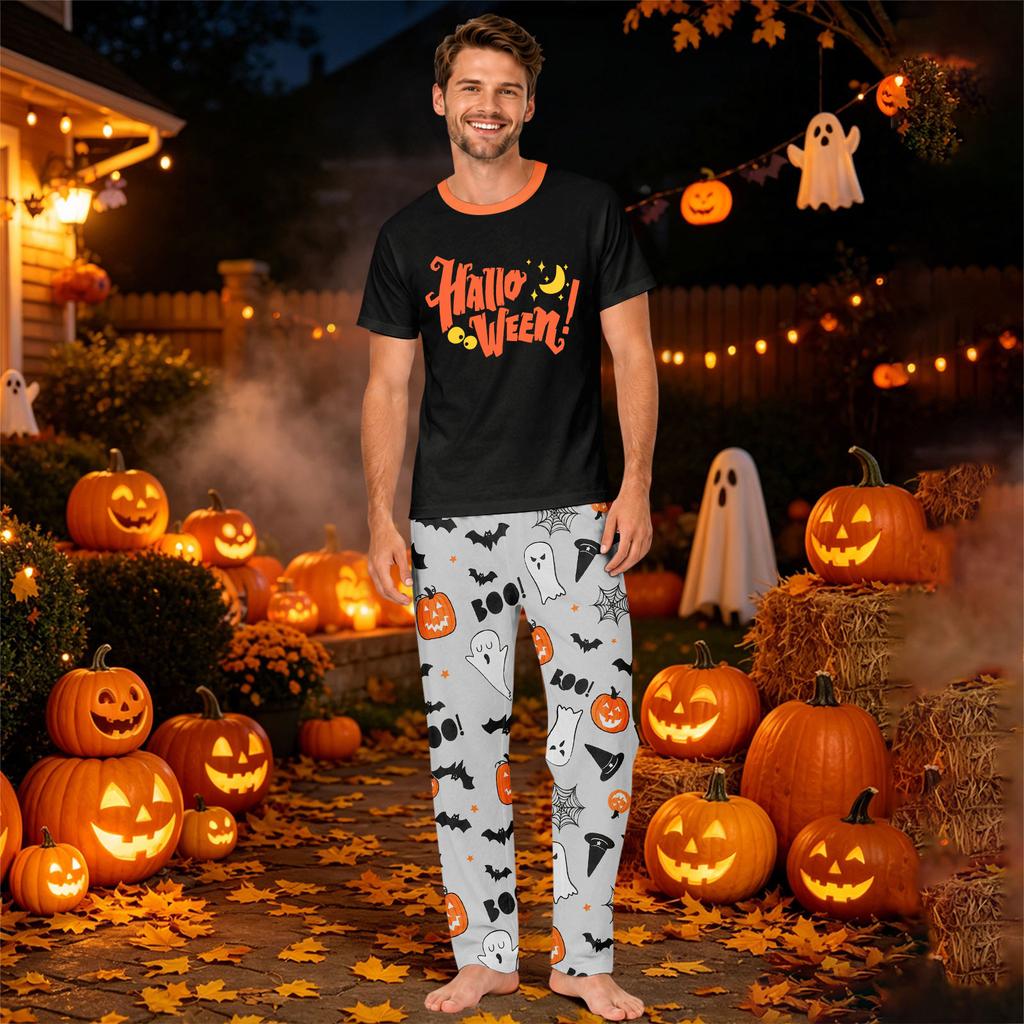 Family Matching Halloween Printed Pajama Set - Short Sleeve Top and Pants for Parent and Child