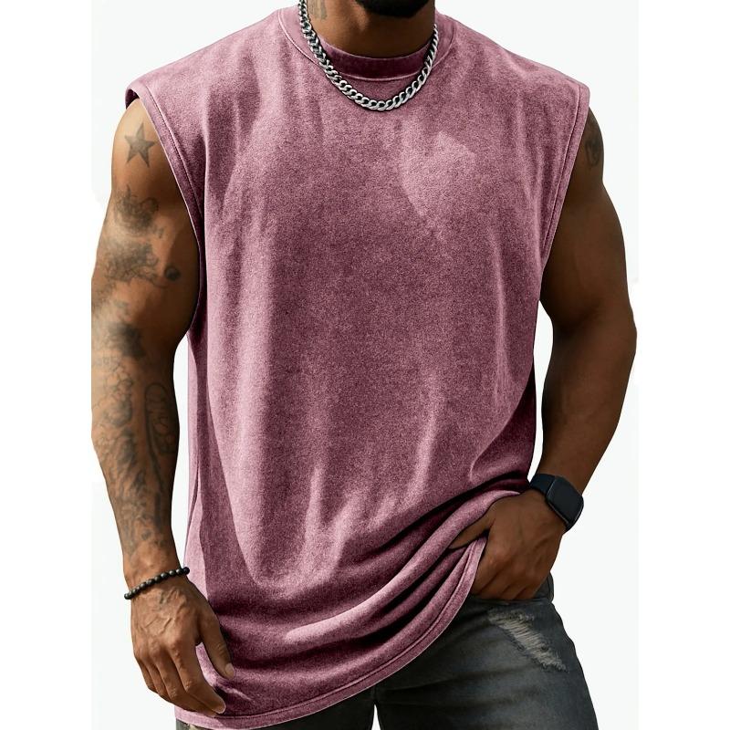 Men Washed Sleeveless Tank Top Crew Neck Multi Color Casual Gym Vest