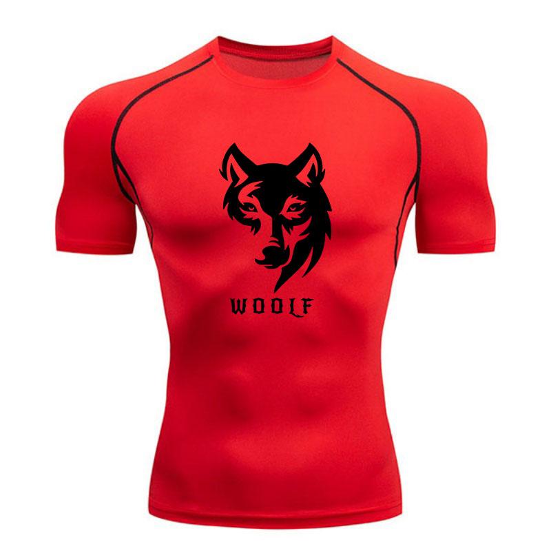 Men's Compression Workout T-Shirt, Stylish Wolf Graphic Shor