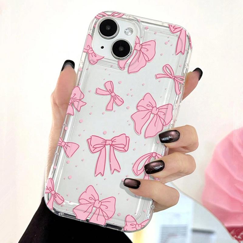 Bohemian Girl Bowknot Airbag Phone Case For iPhone 16 15 14 13 12 Mini 11 Pro Max XR XS 7 8 Plus Soft TPU Anti Drop Clear Cover