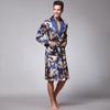 Yaoting Men's Long Sleeve Silk Pajamas and Bathrobe Set, Ice Silk Loungewear