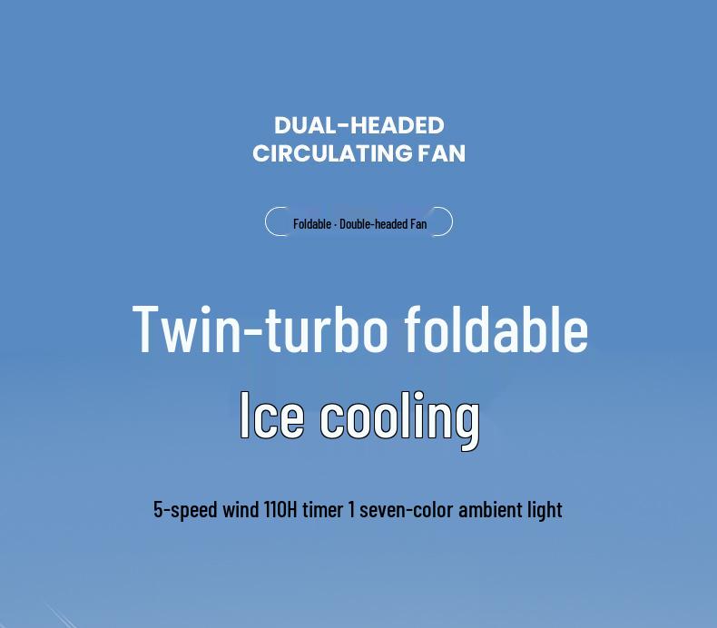 Desktop Dual Head Folding Fan with LED LCD Display & Hook - Portable Ceiling Fan with Night Light