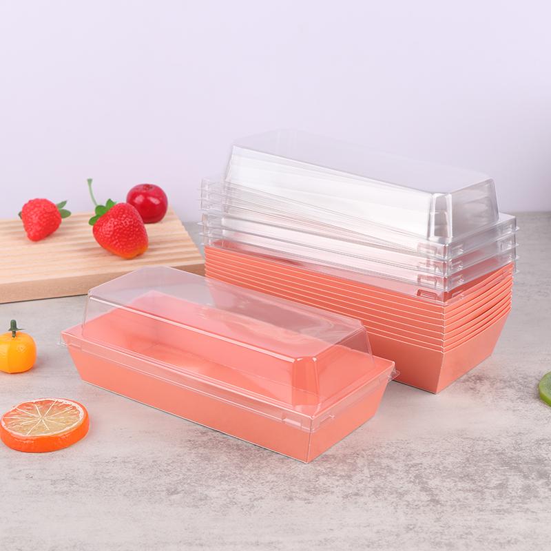 10Pcs Black Pink Fruit Cut Packing Box With Transparent Lids Sushi Box Disposable Takeaway Box Cake Bread Takeout Packing Boxes