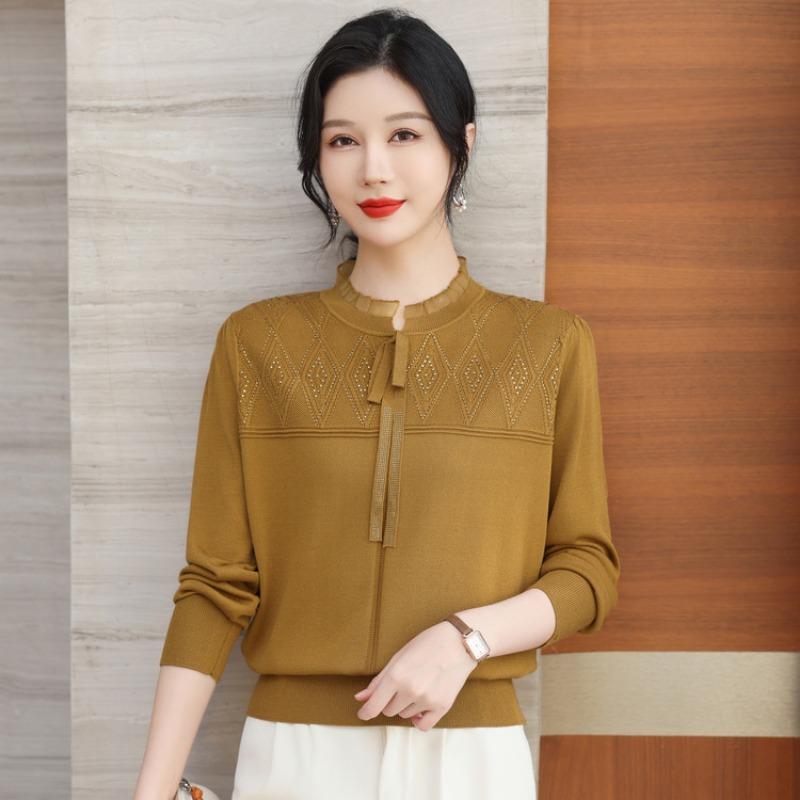 Loose lace collar bottoming shirt thin top mother spring clothes new fashion age-reducing knitted sweater women