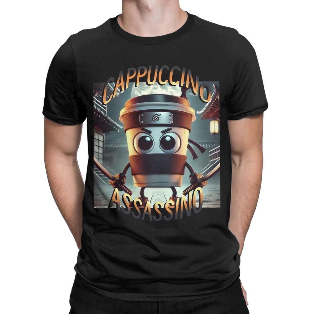 Herren Cappuccino Assassino Italienischer Hirnrot T-Shirt 100% Baumwolle Vintage Kurzarm Rundhals T-Shirt Erwachsene T-Shirts