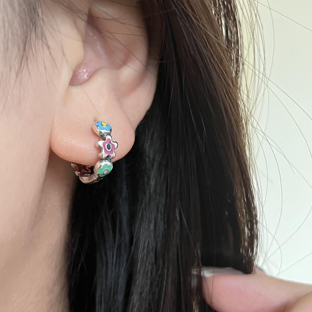 Drop Oil Enamel Color Flower Ear Buckle Women's Earrings Earrings Ins Style Niche Design Simple and Sweet