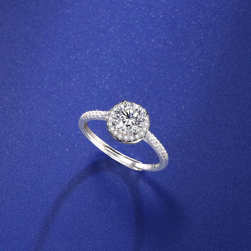 S925 Sterling Silver Women’s Moissanite Wedding Ring - Classic High-End Full Diamond Round Cut Adjustable Open Size
