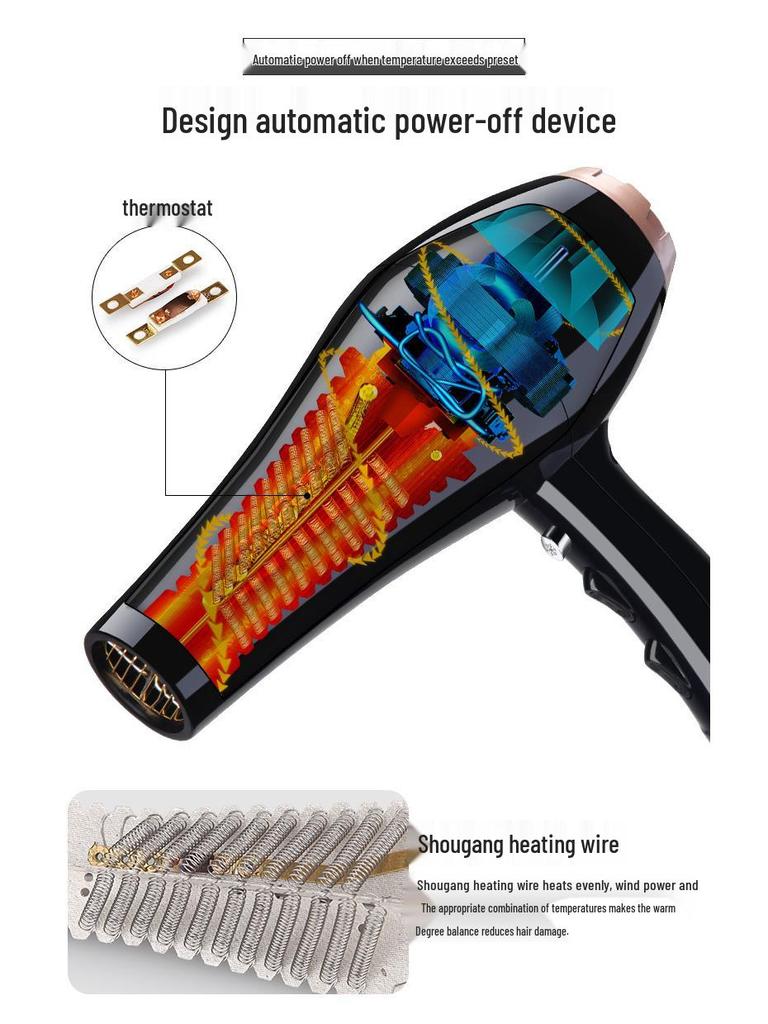 Kangfu 8894 Professional 2400W Hair Dryer with Nozzle for Salons and Barber Shops