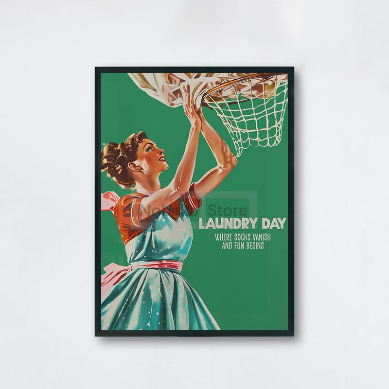 Vintage Funny Laundry Day Poster Retro Housewife Funny Prints Canvas Painting Wall Art Pictures Home Room Bathroom Decoration