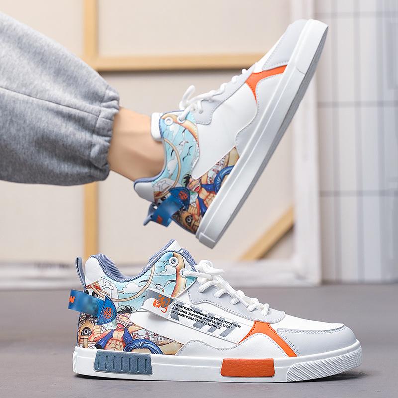 Guochao Men's Shoes Large Size 47 Spring Student High-top Tooling Shoes Men's 46 Graffiti Little White Board Shoes Men's Solid Sole 45