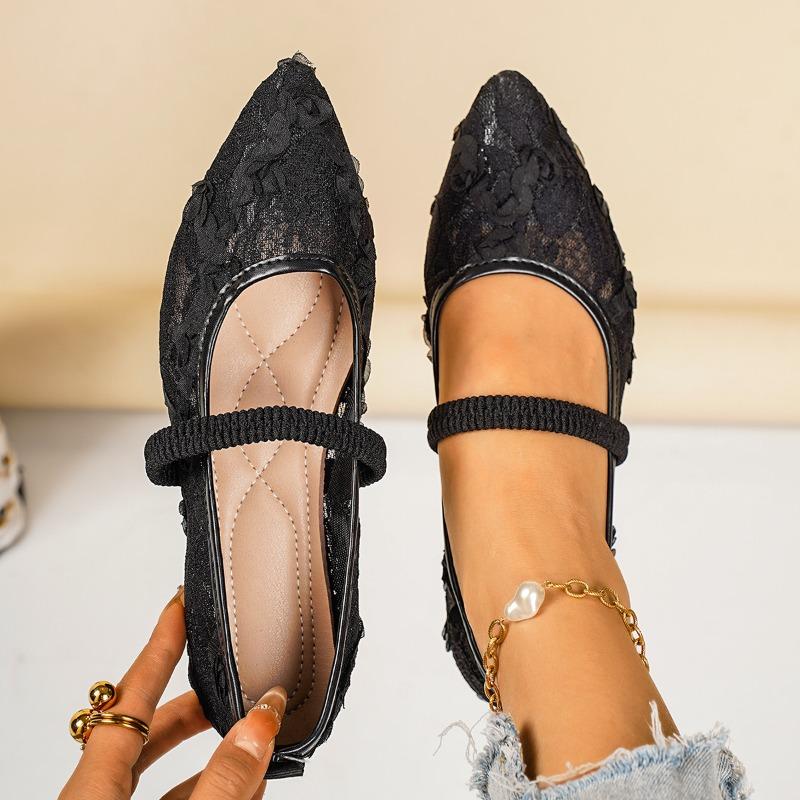 Damen Weite Weite Spitze Zehenpartie Elastische Slipper Loafer aus Spitze und Mesh, Atmungsaktive Freizeitschuhe für den Alltag