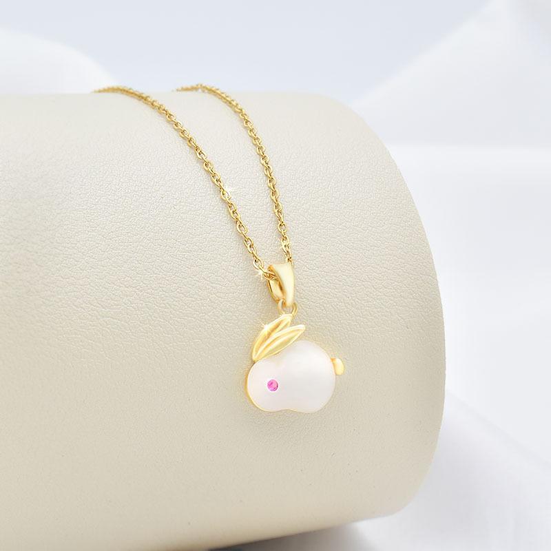 Little Jade Rabbit Necklace Women'S Premium Versatile Ethnic Style Hetian Jade Pendant Clavicle Chain Accessories