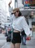 DONLAONE Short Hoodie with Long Hip Hop Dance Solid Color Size Women's Sleeves, Lightweight, Midriff-Baring, Costume, Jazz, Cute, Spring/Autumn/Winter