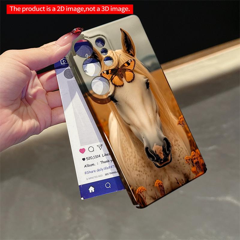 2DFlat Samsung Phone Case White Horse with Butterfly In Golden Field Applicable To Galaxy S22 S23 S24 S25ULTRA S26 A12 A13 A14 A15 A16