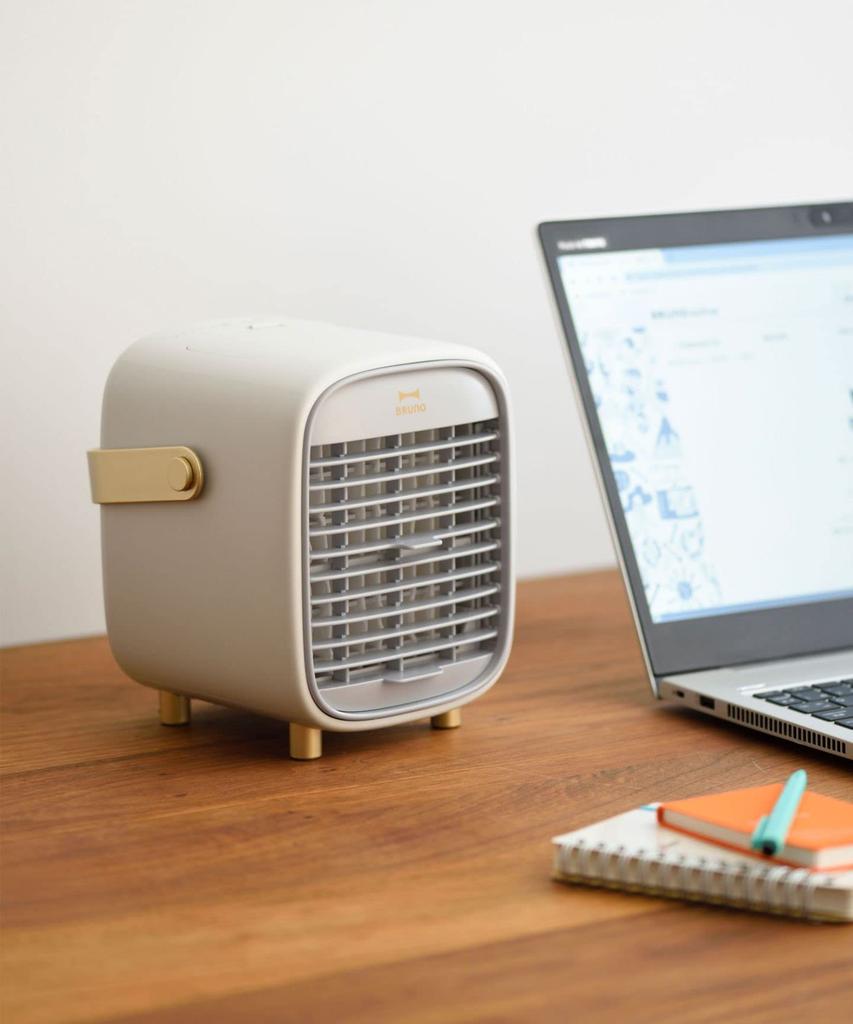 BRUNO Portable Desk Mist Fan, Gray, Desktop Fan, WaterIce Fan, Ultrasonic Mist, Evaporative Cooling Effect, USB Rechargeable, with Handle,