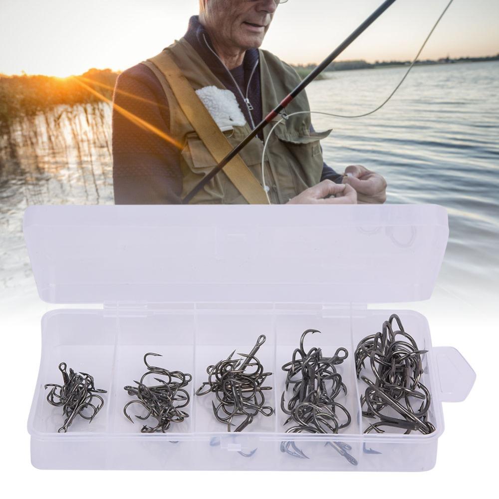 50PCS with Barbed Fishing Treble Hook Sharpened Round Bend Hook Treble Hook  Fishing Enthusiasts
