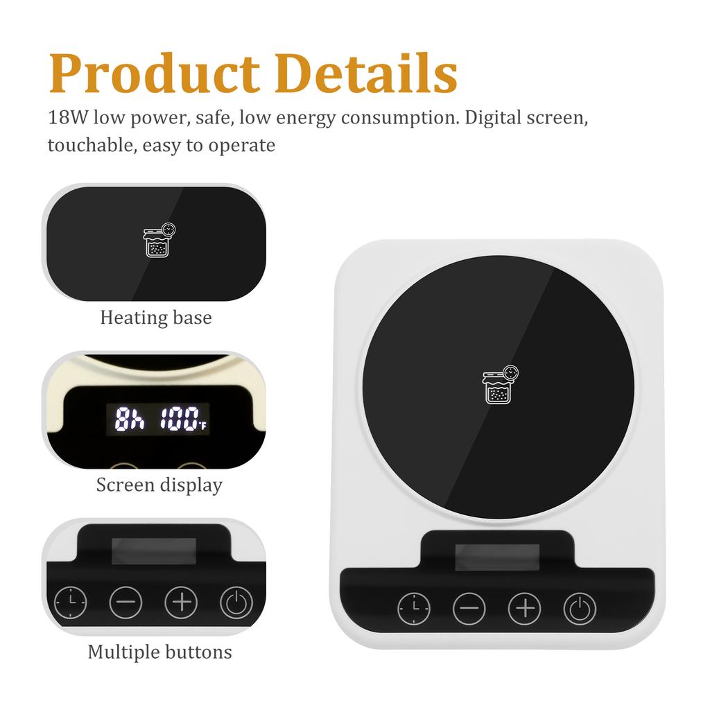 1 Pc Yeast Fermentation Thermostat Sourdough Starter Warmer 70°F to 100°F Sourdough Warmer Mat 12 Hour Timer Fermentation Base