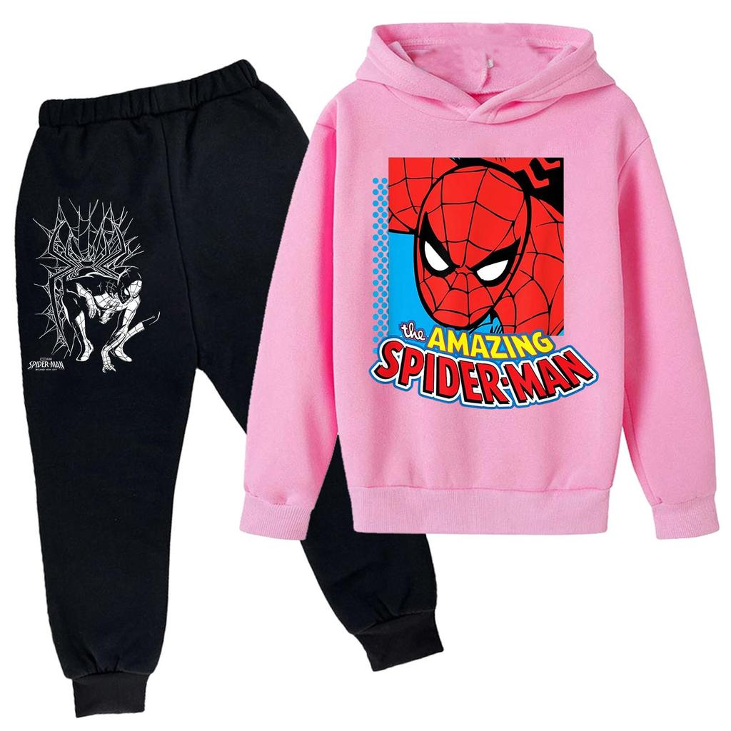 Kids Printed Hoodie and Sweatpants Set Long Sleeve Loose Fit Pullover Outfit for Boys and Girls