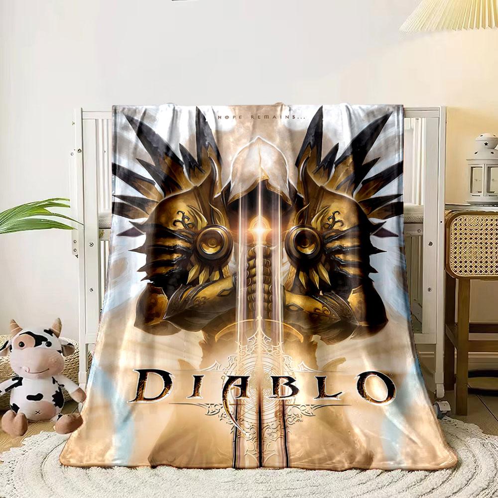 A hooded, armored figure holds a glowing sword with symmetrical wings. for all seasons blanket lunch break throw gift 80cm x 120cm